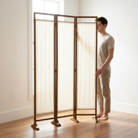 Folding Panel Screen Minimalist Design Freestanding Partition Screen Portable Wood Frame Textile Divider for Entryway, Bedroom, Studio Apartment