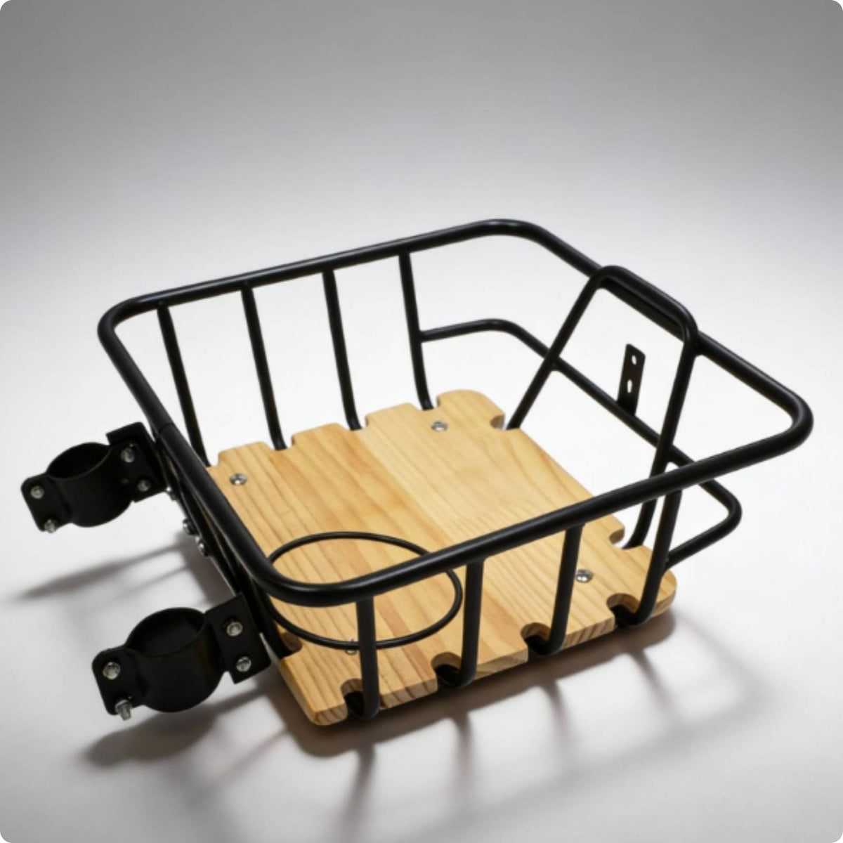 Metal Bike Basket Cup Holder Wood Base Basket Heavy Duty Vehicle Accessory for Commuting