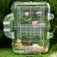 Large Hamster Cage with Square Shape, Multi-level Villa with Accessories and Exercise Wheel, Easy Clean Syrian Habitat for Indoor All Seasons Use
