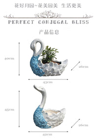 北欧现代天鹅花盆户外花园景观动物摆件罗马柱子庭院别墅造景装饰