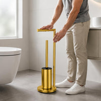 Bathroom Tissue Holder with Brush Gold Finish Bathroom Organizer Anti-Slip Base
