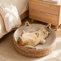 Wicker Cat Bed for All Seasons, Semi-Enclosed, for Kittens and Cats