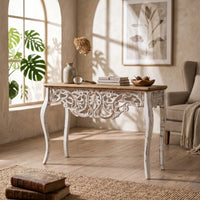 French Vintage Console Table Rectangular Top  Wood Console Table Cabriole Legs Furniture Piece for Entryway