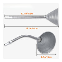 Galvanized Steel Funnel with Flexible Hose Wide-Mouth Metal Funnel with Filter Heavy-Duty Difficult-to-Reach for Mechanics, Garage