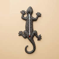 Cast Iron Gecko Thermometer Indoor Outdoor Use Rustic Gecko Wall Decor for Patio