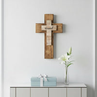 Layered Wood Easter Cross Gift Wooden Wall Cross Ready to Hang House Decoration for Christians, Bedroom, Living Room, Entryway