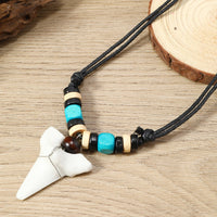 Vintage Style Shark Tooth Wood Bead Necklace for Men and Women