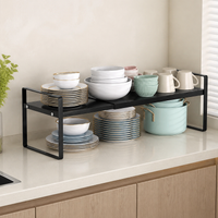 Kitchen Rack Extendable Shelf Carbon Steel 35-65cm Extendable Steel Rack Under Sink Storage Modern Minimalist