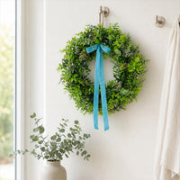 Artificial Greenery Wreath Spring Summer Fresh Green Leaf Wreath Realistic Ribbon Decorative Bow for Courtyard, Outdoor