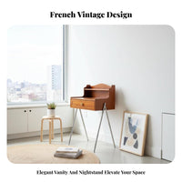 Vanity Table with Drawers Vintage Design Wooden Console with Hutch Central-Era Modern Space-Saving for Teen Girls