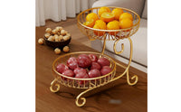 Countertop Fruits Stand Ventilated Design 2-Tier Fruit Basket Large Capacity Metal Wire Vegetable Rack for Party