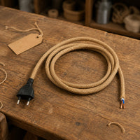 Europlug Power Cord Stripped Wire Ends Braided Lamp Cord Electrical Accessory Rustic