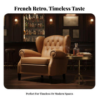 French Retro Design Upholstered Armchair Vintage and elegance Single Sofa Deep Seat Lounge Chair dense Foam pad for Interior Designers, Business Owners, private club, Hotel Lobby, Reception Area, Living Room