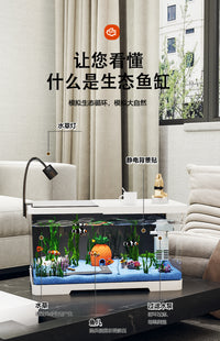 鱼缸过滤制氧一体机小型家用客厅桌面金鱼缸造景摆件套餐全套新款 黑色[升级款】防跳 38.8x21.5x21.2cm