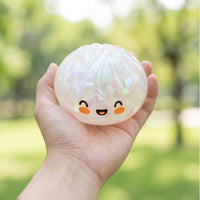 Iridescent Steamed Bun Press Toy Translucent Squishy Toy with Smiling Face Soft Dumpling Squishy Adorable for Fidgeters