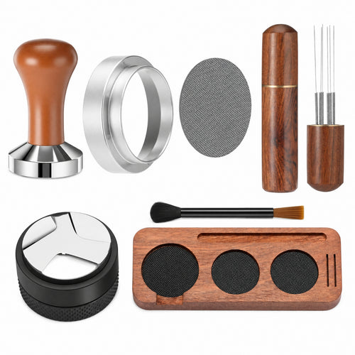 Espresso Accessory Kit with Wooden Station Organized Espresso Accessories Kit with Compacting Station Premium for Kitchen Counter