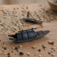 Miniature Chinese-Style Boat and Raft Ornaments for Micro Landscape Decor
