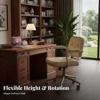 Retro Design Rolling Armchair Comfortable Computer Chair 360-Degree Swivel Office Furniture Adjustable Height for Students, Gamers, Study Room, Bedroom