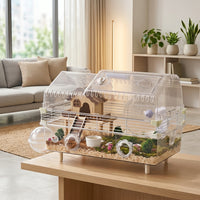 Large Hamster Cage and Villa with External Tubes, 2-Level Habitat for Syrian or Dwarf Hamsters, Rectangular Indoor Viewing Cage Case