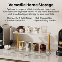 Cosmetics Organizer with Drawers, Clear Acrylic 2 Tier Stackable Design, for Makeup Table and Dresser Top, 2 Storage