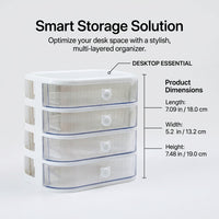4 Tier Desktop Storage Organizer with Drawers Desk Box for Office Supplies, Stackable Small for Home Stationery
