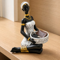 Figurine with Basket Sculptural Statue with Bowl Handmade Key Bowl for Vanity