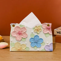 Luxury Oil Painting Colorful Flowers Tissue Box Cover, Leather, Tabletop, American Style