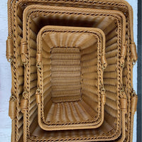 Woven Rattan-Style Handled Basket for Outdoor Storage, Fruit, Vegetables, Picnic, and Shopping