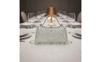 Wrist Strap Rhinestone Fringe Clutch Glamorous Beaded Wristlet Purse Gold Frame for Banquet, Wedding