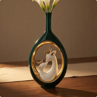 ceramic Deer Vase Narrow Opening Golden Highlight Vase Ornament for Floral Display