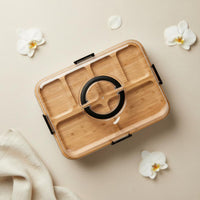 Bamboo Serving Tray with Lid Multi-Compartment Design Portable Snack Container