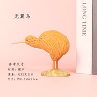 木雕摆件仿真鸟几维鸟手工木雕摆件桌面装饰木质工艺品