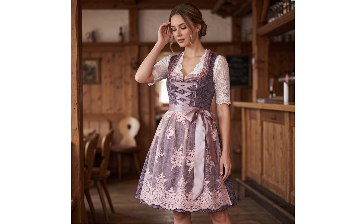 Knee Length German Dirndl Dress with Apron Transparent Bavarian Dirndl Dress Traditional German Apron with Lace Flared for Women, Themed Parties, Performances