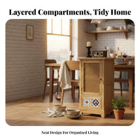 Rattan Door Cabinet Retro Design 2-Door Rattan Cupboard Modern Design Multi-Purpose for Homeowners, Living Room, Hallway