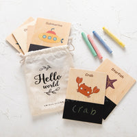 Wooden Mini Doodle Blackboard with Chalk and Creative Spelling Cards for Kids - Vegetable and Animal Cognition Toy