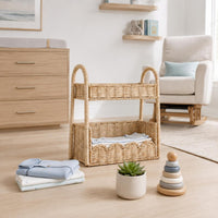 Rattan-style Floor Storage Shelf Incorporating Hand-woven Storage Stand Rectangular Body and Raised Woven Edges Suitable for Living Room Bedroom Nursery Entry Area