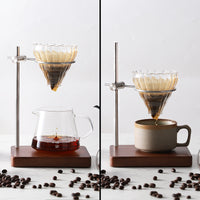 Adjustable Wooden Coffee Drip Stand with Glass V60 Dripper and Server Set