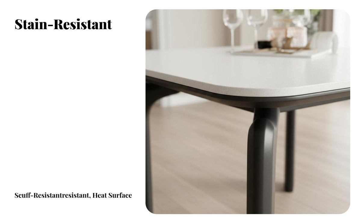 Sintered Stone Top Rectangular Table with Elephant Legs Modern Minimalist aesthetic Dining Furniture French Retro Influence Space-Saving for Small Apartment Dwellers, Families, Homeowners, Home, Kitchen, breakfast corner