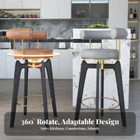 Wooden Stool with Woven Seat Rotating Bar Chair sturdy Wood Built-in Footrest for Families