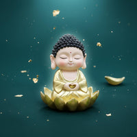 Golden Meditating Buddha Statue Cute Design Little Buddha Figurine for Desktop