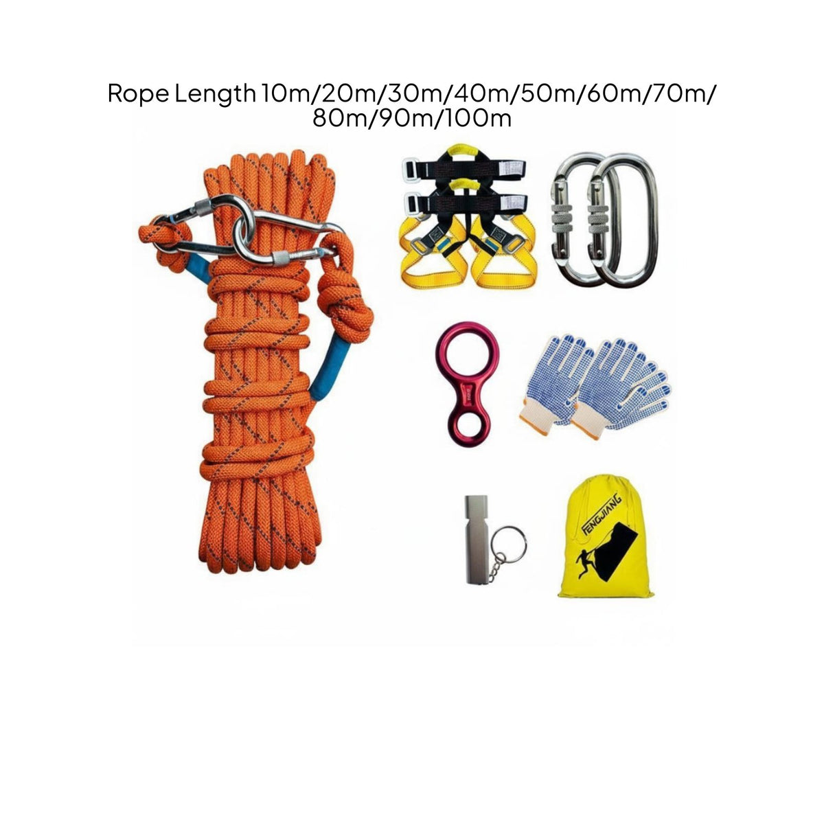 7 Pieces Wear-Resistant High-Elevation Escape Rope Set Anti-Slip Emergency Rappelling System Steel Wire Core
