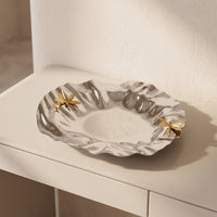 Fruit Plate Stainless Steel Plate with Wavy rims Rippled Tableware for Dessert Display
