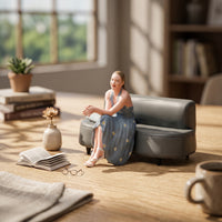 1:24 Scale Figurine Miniature Seated Woman Figurine Crossed Legs Desk Ornament
