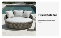 Waterproof Round Daybed with sun shade Weather-Resistant Canopied Round Sectional Wicker Weave design Outdoor Furniture Hand-Woven for Hospitality Businesses, Homeowners, by the pool, Garden, Patio, rearyard