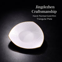 Gold Trimmed Ceramic Triangle Plate, Bone China