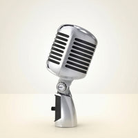 Chrome-Finish Vintage Mic with Stand Mount Compact Retro Mic Adjustable-Angle Mic Handheld for Performers