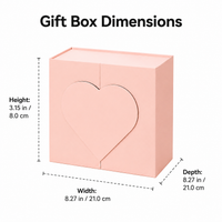 Square Gift Box with Lid Paper Heart Pattern 21x21x8cm Cardboard for Birthdays