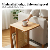Wheeled Woven-Top End Table Japanese design Sofa Side cart Mobile Design Multi-Functional for Living Room, Entryway, Home Office
