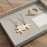 2 Pieces Puzzle Piece Necklace Engraved Puzzle Piece Pendant Necklace Romantic Design Fashion Accessory for Friends, Couples