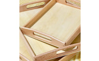 3 Pieces Natural Educational Tray with Handles Rectangular Wooden Tray with Handles Shallow Smooth for Teachers